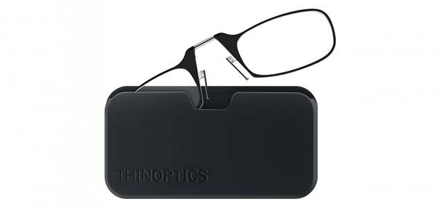 picture of thinoptics black lightweight reading glasses in case