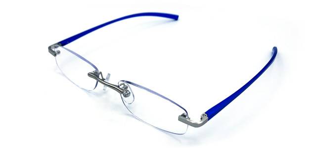 Lightweight rimless blue reading glasses
