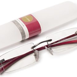red metal rimless reading glasses