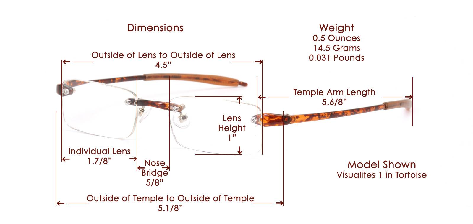 Lightweight Reading Glasses Measurements for the High Power Reading Glasses page