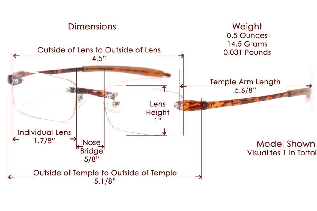 Dimensions & Weight of Visualites Lightweight Reading Glasses