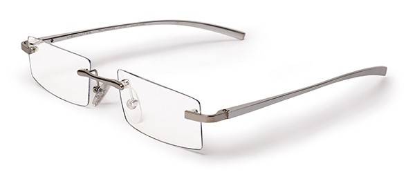 a photo of Visualites X Rectangle Aluminum rimless Reading glasses in silver